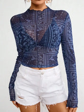 Blue Paisley Mesh Top for Women Woman T Shirts