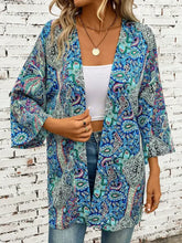 Blue Paisley Print Kimono Swimwear Cover Up Teal One Size Swimwear Cover-Ups