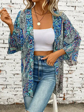 Blue Paisley Print Kimono Swimwear Cover Up Swimwear Cover-Ups