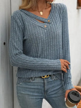 Blue Ribbed Knit Top for Women Dusty Blue Woman T Shirts