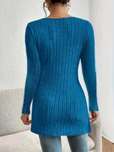 Blue Ribbed V Neck Sweater for Women Woman T Shirts