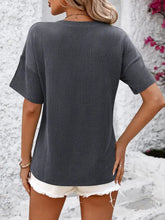 Blue Ribbed V-Neck T-Shirt with Dropped Shoulder and Pocket for Women Woman T Shirts