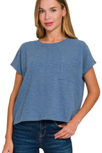 Blue Round Neck Short Sleeve Pocket Tee for Women DUSTY BLUE Woman T Shirts