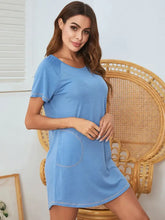 Blue Short Sleeve T Shirt Dress with Pockets for Women Dresses