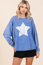 Blue Star Graphic Long Sleeve Sweatshirt in Mineral Wash FRENCH BLUE Woman T Shirts