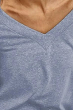 Blue V-Neck Ruffled Long Sleeve Top with Shoulder Shirring Woman T Shirts