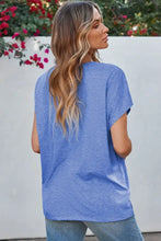 Blue V Neck Top with Eyelet Detail and Shoulder Cutouts Woman T Shirts