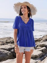 Blue Viscose Blouse with Lace and Ruched Detail for Women Royal Blue Woman T Shirts