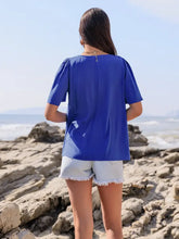 Blue Viscose Blouse with Lace and Ruched Detail for Women Woman T Shirts