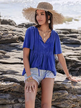 Blue Viscose Blouse with Lace and Ruched Detail for Women Woman T Shirts