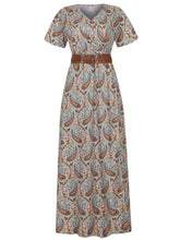 Bohemian Paisley Belted Maxi Dress with Pockets Maxi Dresses