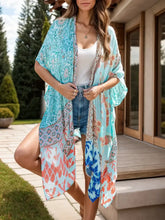 Bohemian Patchwork Kimono Beach Cover-Up for Women Light Blue One Size Swimwear Cover-Ups