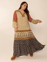 Bohemian Patterned Maxi Dress with Buttons Maxi Dresses