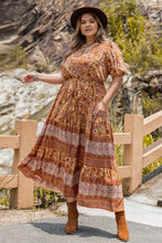Boho Floral Print Maxi Dress with Tie Waist and Opaque Sleeve Length Maxi Dresses