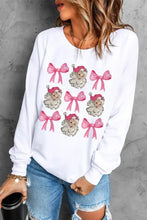 Santa & Bow Graphic Long Sleeve Sweatshirt White Woman Sweatshirts