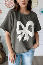 Bow Graphic Short Sleeve T Shirt for Women Cotton Blend Dark Gray Woman T Shirts