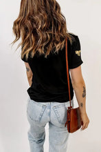 Bow Print Sequin Round Neck Short Sleeve T-Shirt Woman T Shirts