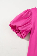 Bright Pink Casual Round Neck Bubble Sleeve Blouse for Women Woman T Shirts