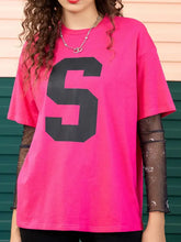 Bright Pink Cotton T-Shirt with Black S for Women Woman T Shirts
