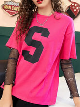 Bright Pink Cotton T-Shirt with Black S for Women Woman T Shirts