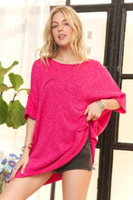 Bright Pink Drop Shoulder Loose Fit Oversized Top for Women FUCHSIA Woman T Shirts