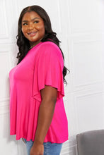 Bright Pink Flutter Sleeve Top with Round Neck for Women Woman Blouses