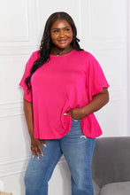 Bright Pink Flutter Sleeve Top with Round Neck for Women Woman Blouses