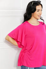 Bright Pink Flutter Sleeve Top with Round Neck for Women Woman Blouses