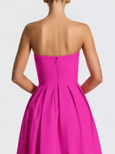 Bright Pink Strapless Evening Dress in Fuchsia Polyester Evening Dresses