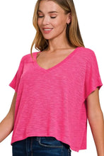 Bright Pink V-Neck Cropped T-Shirt for Women HOT PINK Woman T Shirts