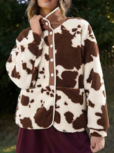 Brown and White Cow Print Fleece Jacket for Women Cow Print Woman Outerwear