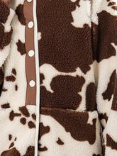 Brown and White Cow Print Fleece Jacket for Women Woman Outerwear