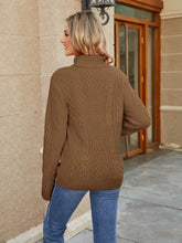 Brown Cable Knit Turtleneck Sweater with Long Sleeves Sweater Pullovers