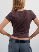 Brown Cropped Fitted T-Shirt with Turquoise Text for Women Woman T Shirts