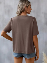 Brown Embroidered V Neck Short Sleeve Top for Women Woman T Shirts