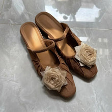 Brown Floral Embellished Mule Sandals for Women Woman Loafers