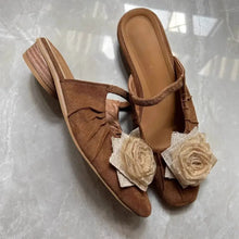 Brown Floral Embellished Mule Sandals for Women Woman Loafers