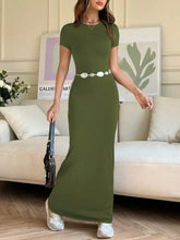 Brown Maxi Dress with Belt and Stretch Fabric Maxi Dresses