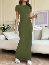 Brown Maxi Dress with Belt and Stretch Fabric Moss Maxi Dresses