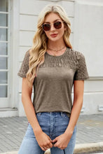 Brown Lace Sleeve Smocked T Shirt for Women Taupe Woman T Shirts