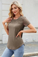 Brown Lace Sleeve Smocked T Shirt for Women Woman T Shirts