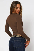 Brown Lace Trim Long Sleeve Top for Women Woman T Shirts