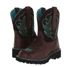 Brown Leather Cowboy Boots with Turquoise Embroidery for Women Woman Boots