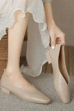 Brown Leather Pointed Toe and Square Toe Flats for Women Apricot Woman Loafers