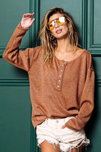 Brown Long-Sleeve Button-Up Shirt with Lurex Stitching for Women Woman T Shirts