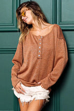 Brown Long-Sleeve Button-Up Shirt with Lurex Stitching for Women Woman T Shirts