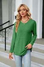 Brown Long Sleeve Round Neck Buttoned Casual Top for Women Green Woman T Shirts