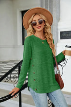 Brown Long Sleeve Round Neck Buttoned Casual Top for Women Woman T Shirts