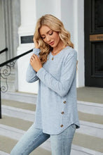 Brown Long Sleeve Round Neck Buttoned Casual Top for Women Woman T Shirts