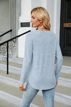 Brown Long Sleeve Round Neck Buttoned Casual Top for Women Woman T Shirts